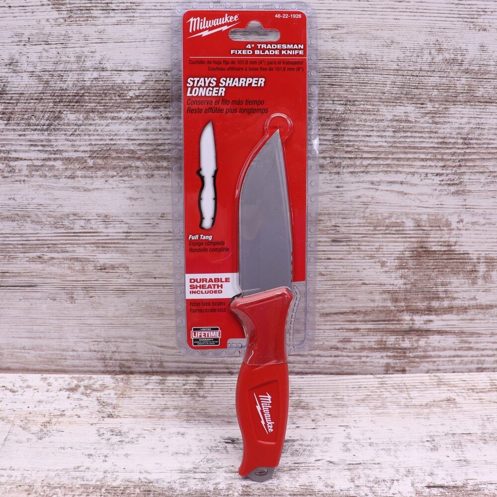 Milwaukee 4" Tradesman Fixed Blade Knife With Sheath 48-22-1926 NEW